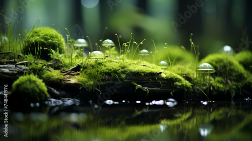 Green moss on rocks in fertile nature background forest © jiejie