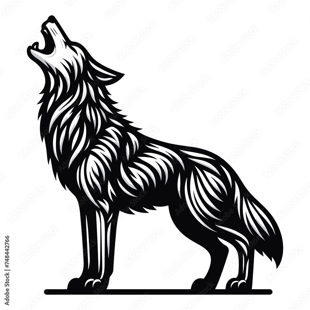 Wild howling wolf dog full body design vector illustration, animal wildlife template isolated on white background Wild howling wolf dog full body design vector illustration, animal wildlife template isolated on white background