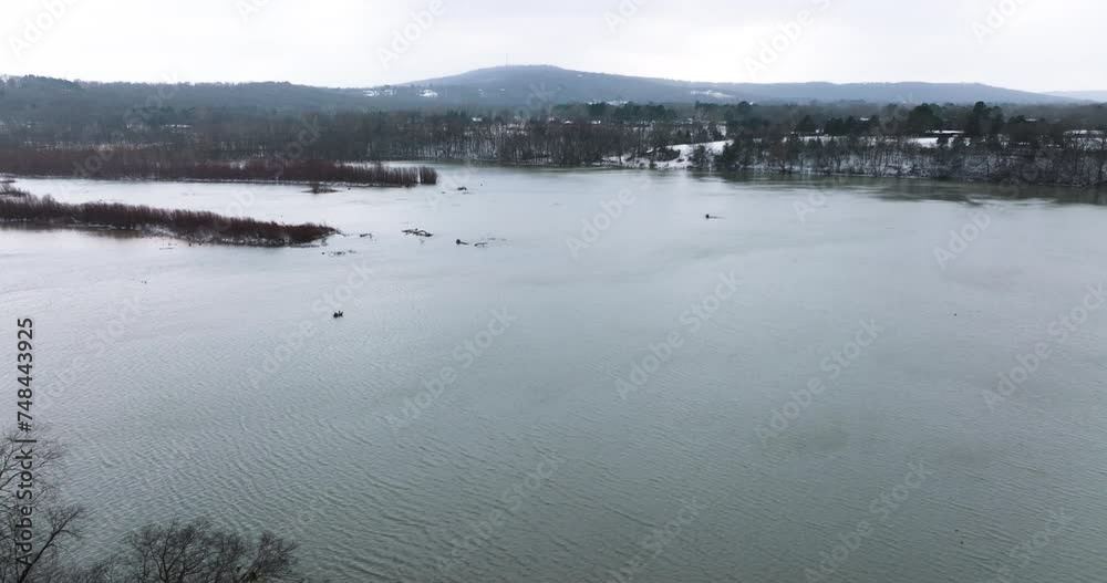 Tranquil Waters Of Lake Sequoyah During Winter In Arkansas, USA - Aerial Shot Tranquil Waters Of Lake Sequoyah During Winter In Arkansas, USA - Aerial Shot