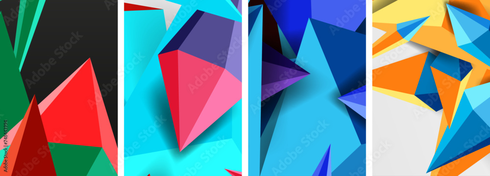 Mosaic triangles poster geometric abstract background set Mosaic triangles poster geometric abstract background set