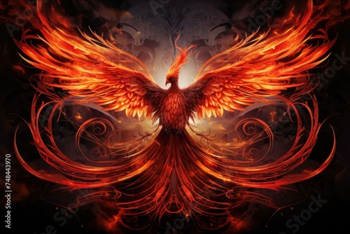 Fiery Red phoenix bird. Fire fantasy bird. Generate Ai