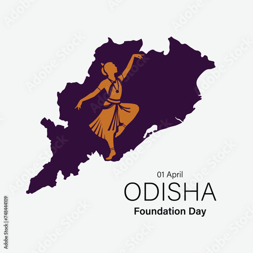 Odisha Foundation Day, 1st April with vector Odisha Map and Odissi Dancer.
