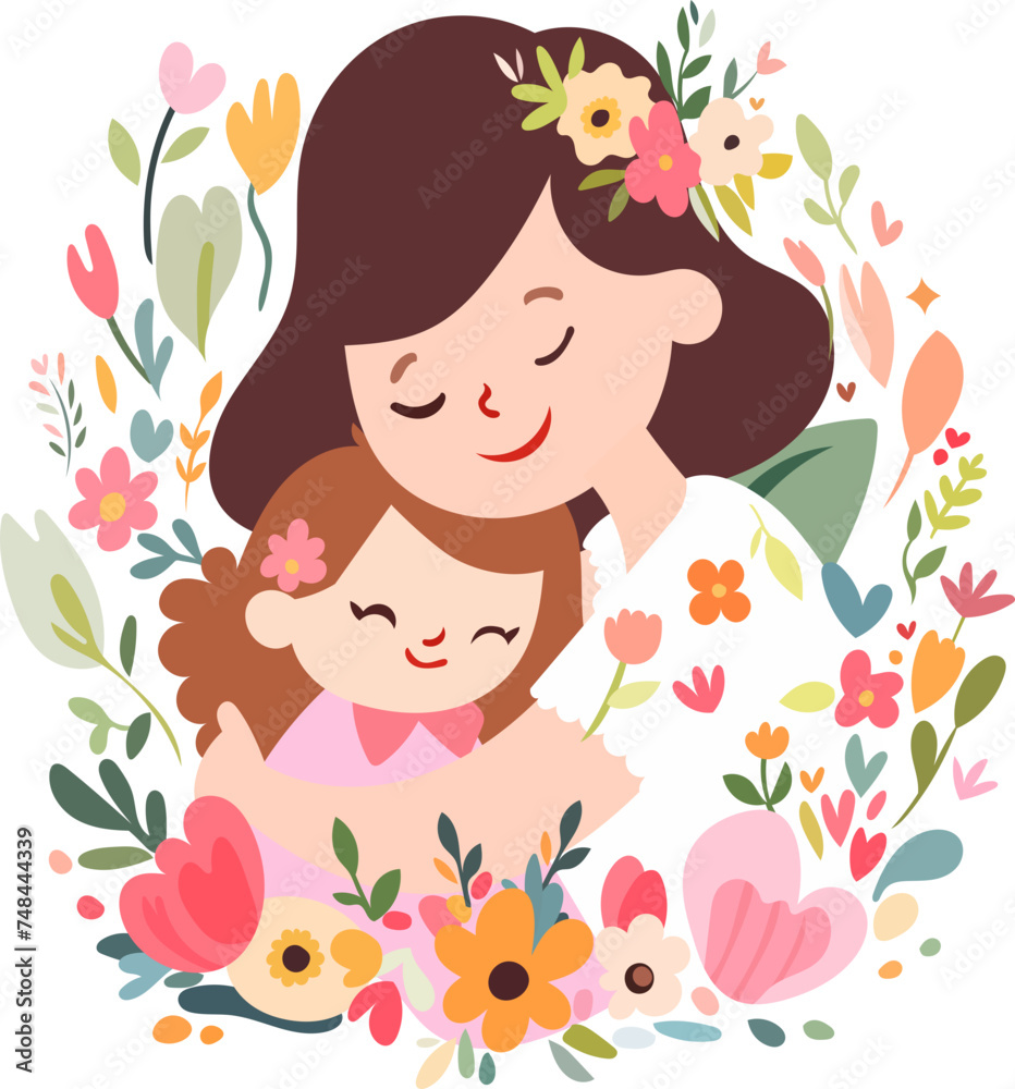 Mother's Day with flower wreath illustration, greeting card Mother's Day with flower wreath illustration, greeting card