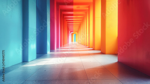 Illuminated column in a row rainbow colors.Generative AI