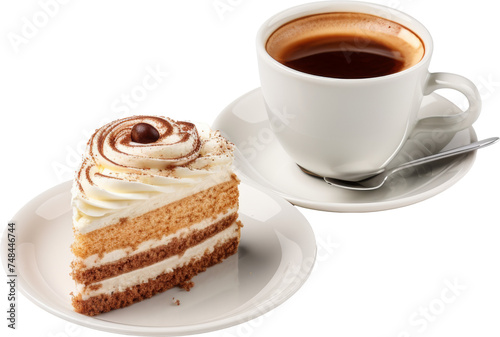 a cup of coffee latte with cupcake or dessert isolated on white or transparent background,transparency 