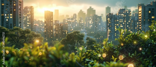 Futuristic friendly ecology mega city buildings and towers  forest and garden in midtown  greenery skyscraper  Sustainable nature with Generative AI