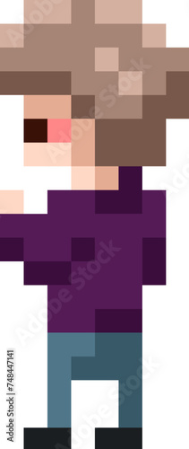 Pixel art character little boy standing from the back view