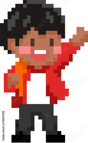 Pixel art character boy waving his hand