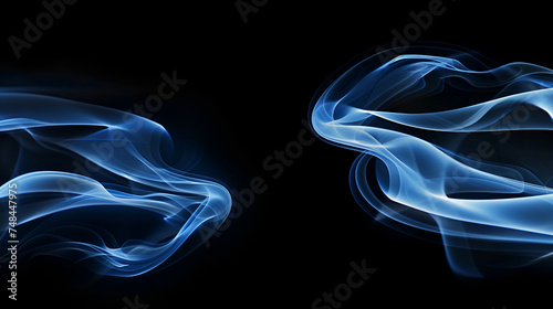 Blue wavy smoke on a black background, Abstract smoke on a black background, Abstract blue waves isolated on black, Movement of white smoke isolated on black background.Blue tone 