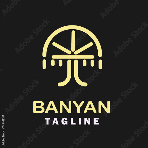 Banyan tree logo icon. Editable vector design.