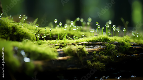 A stone covered with green moss in the forest © jiejie
