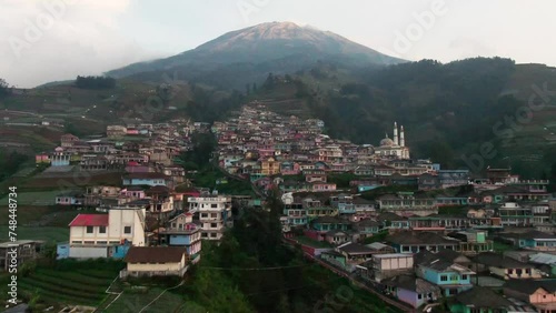 Beauty aerial footage of the Highest Village on Mount Sumbing, Nepal Van Java Kaliangkrik, Magelang, Central Java, Indonesia 4K Drone | Desa Tertinggi di Kaki Gunung Sumbing Magelang photo