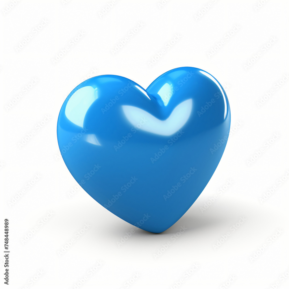 3d render icon of blue heart cartoon isolated generated AI