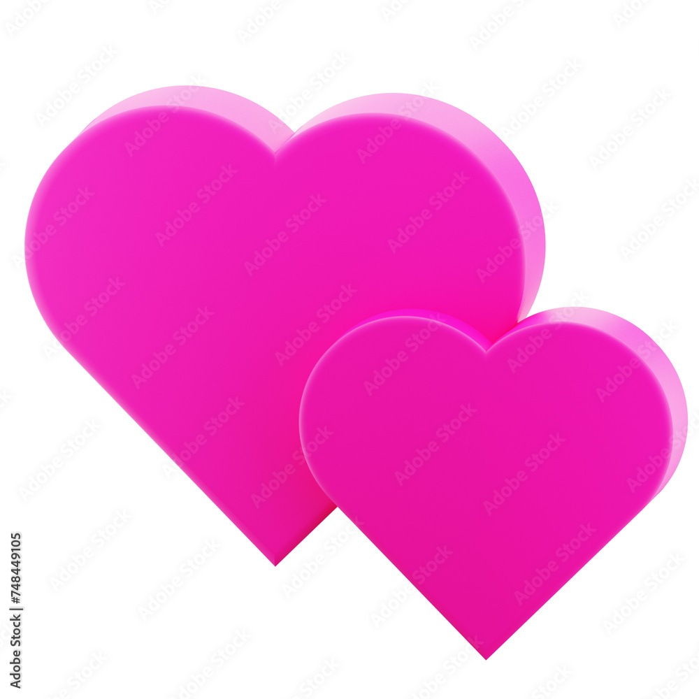3D Rendering Two Heart Icon Object