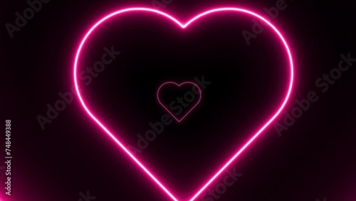 Neon Lights Love Heart Tunnel and Romantic Abstract Glow Particles - 4K Seamless Loop Motion Background Animation	
