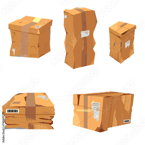 Vector broken, crushed cardboard box.