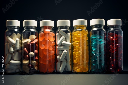 Transparent Pills medical glass bottle. Medical health. Generate Ai