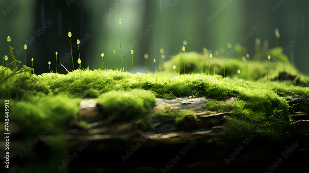 A stone covered with green moss in the forest A stone covered with green moss in the forest