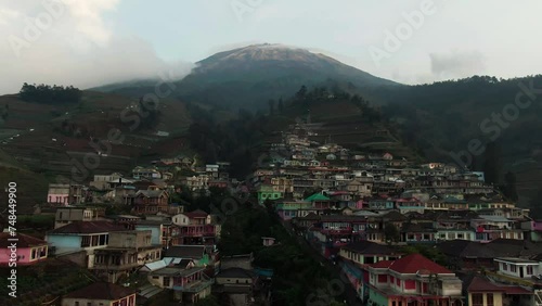 Beauty aerial footage of the Highest Village on Mount Sumbing, Nepal Van Java Kaliangkrik, Magelang, Central Java, Indonesia 4K Drone | Desa Tertinggi di Kaki Gunung Sumbing Magelang photo