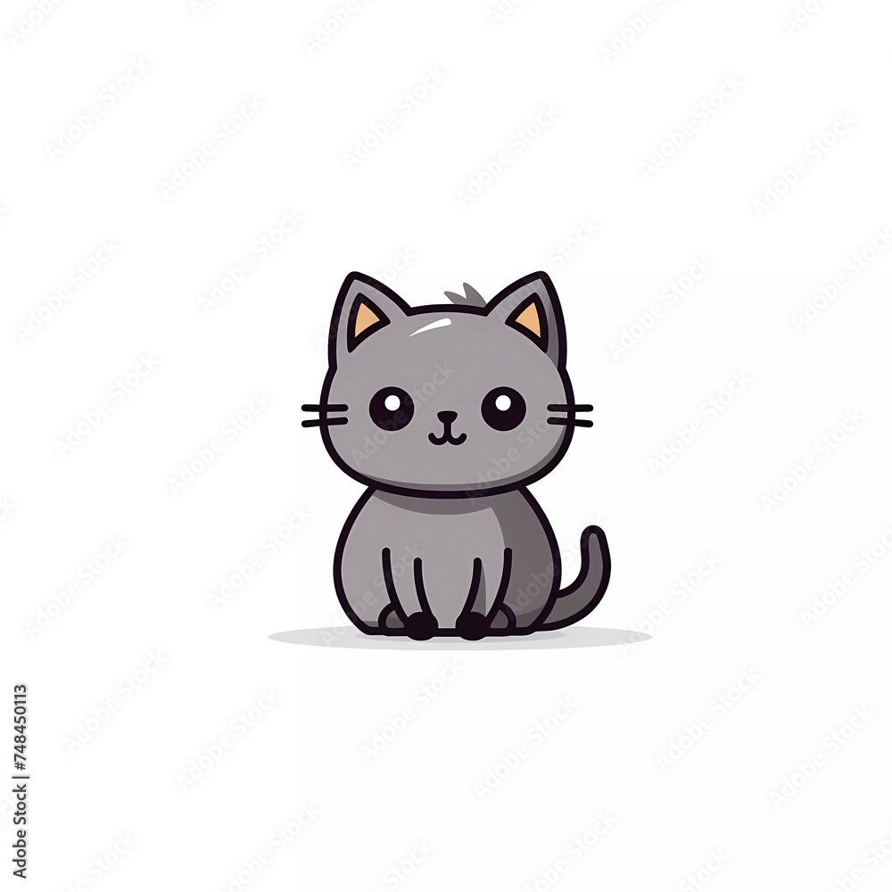 flat logo vector illustration of a cute cat, with a minimalist background. generative ai