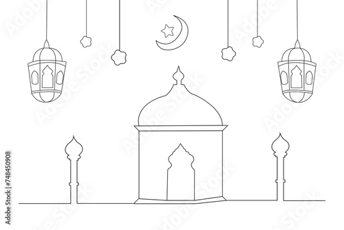 Ramadan Kareem outline vector background. Islamic background concept. 