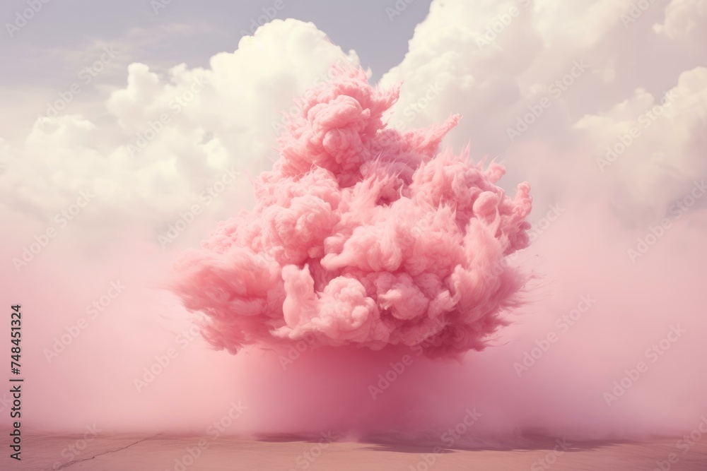 Dreamy Pink cloud. Weather nature purple. Generate Ai