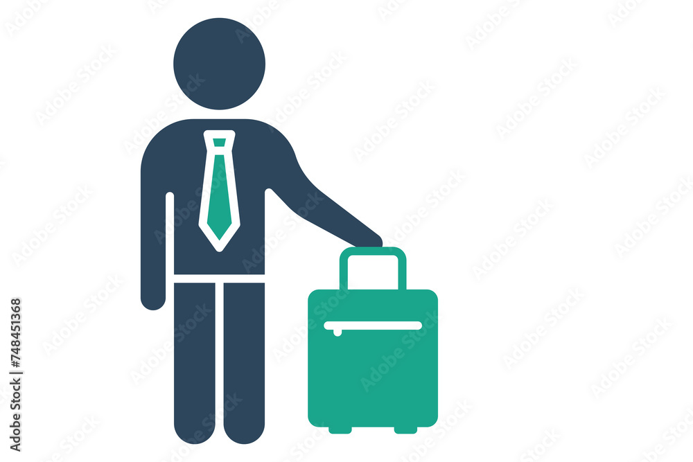 business travel icon. featuring an employee holding a suitcase. solid icon style. element illustration