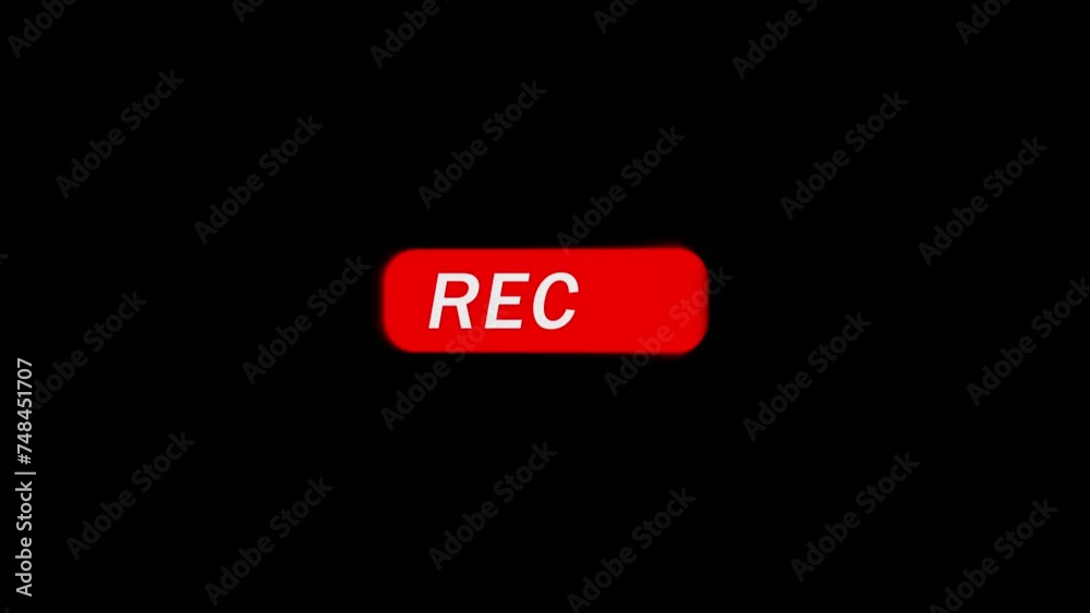 Inscription REC and blinking red circle dot isolated on transparent background with alpha channel. Animation of seamless loop