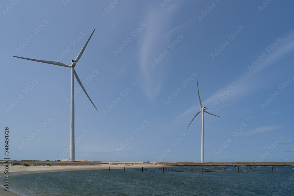 Wind turbines in the province of Zeeland in the south of The Netherlands.