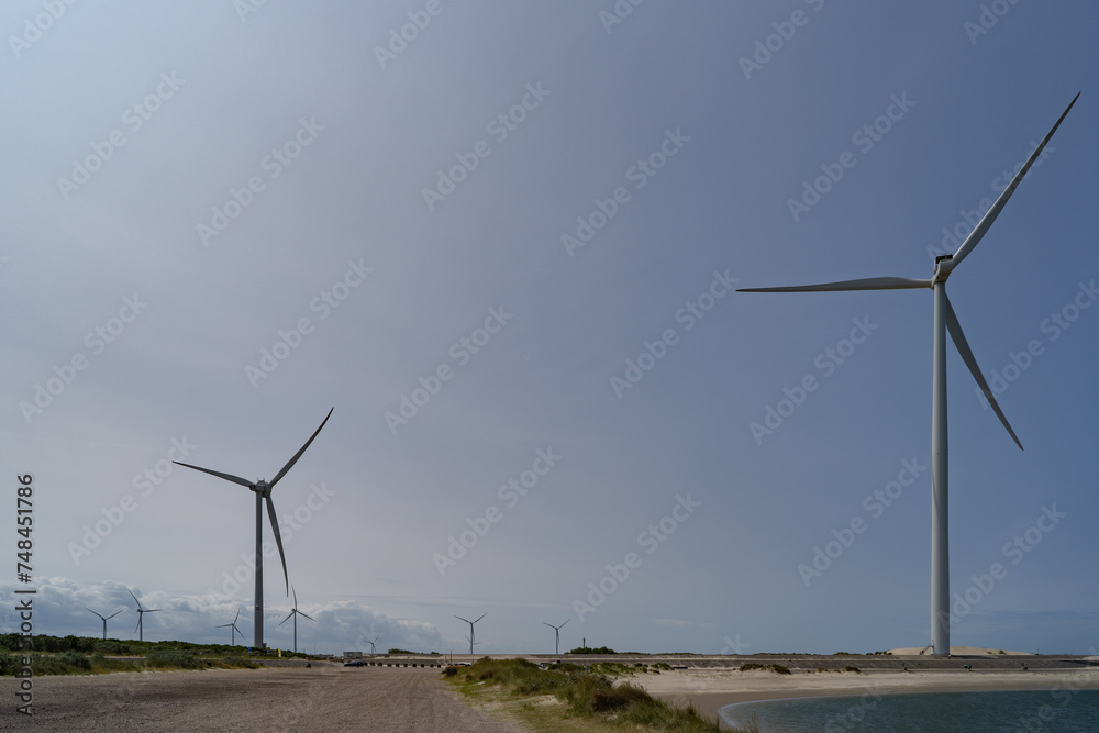 Wind turbines in the province of Zeeland in the south of The Netherlands.