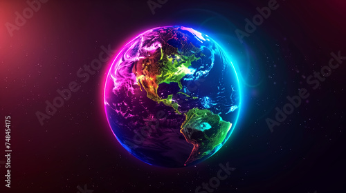 Abstract colorful neon stripe glowing eart planet globe focusing