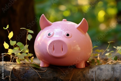 Ceramic Pink piggy bank. Pig success finance. Generate Ai