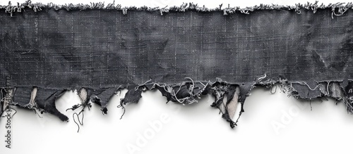 Dark and dramatic black fabric with torn edges for design backgrounds and textures photo