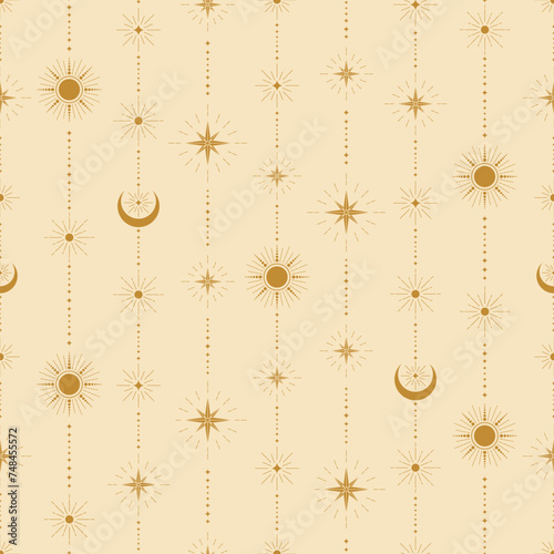 warm minimalism sun moon stars celestial seamless pattern. good for fabric, textile, wallpaper, background, bedding,  etc.