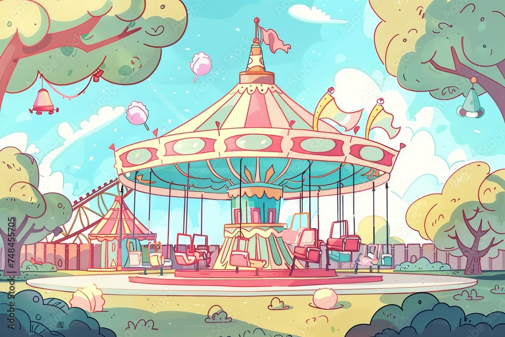 Cartoon cute doodles of a family visit to an amusement park, with rides, cotton candy, and big smiles all around, Generative AI Cartoon cute doodles of a family visit to an amusement park, with rides, cotton candy, and big smiles all around, Generative AI