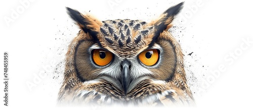 illustration of an owl with its sharp eyes Forest animals concept White background. Mosaic style 