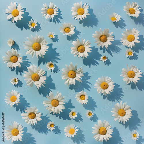 Daisy spring flowers pattern, top view