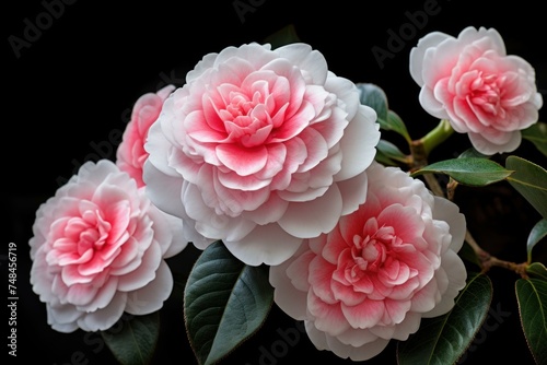 Delicate Pink white camellia. Garden bloom plant, nature flora. Generate Ai