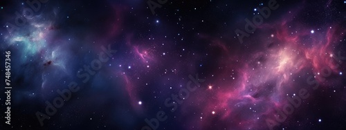 View of universe with stars and amazing colorful and deep blue dark. Banner