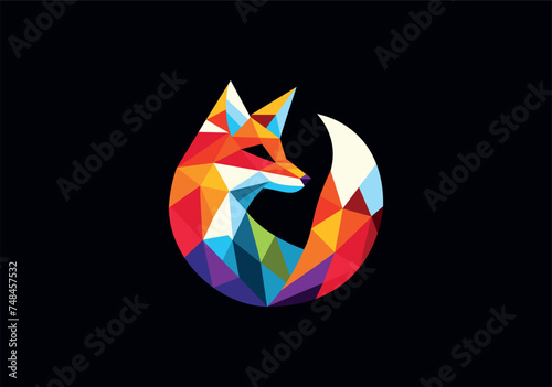 Logo de zorro minimalista estilo origami creado con polígonos de muchos colores