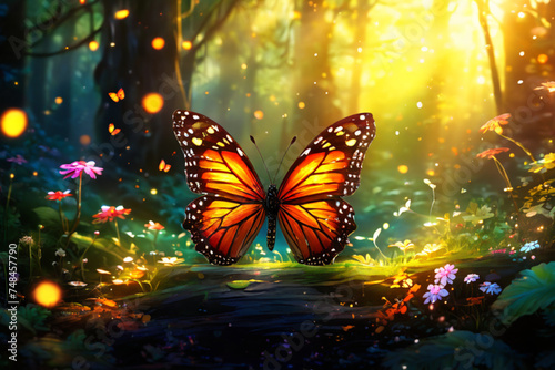 Butterfly in a colorful and illuminated forest © Dannysv