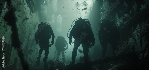 As the divers descend they are surrounded by the eerie creatures of the deep haunting silhouettes swimming alongside the explorers. Its as if they are being pulled into