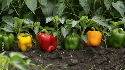 A group of colorful bell peppers each one perfectly formed and growing from their own individual tubes proudly displaying their hues of red yellow and green.