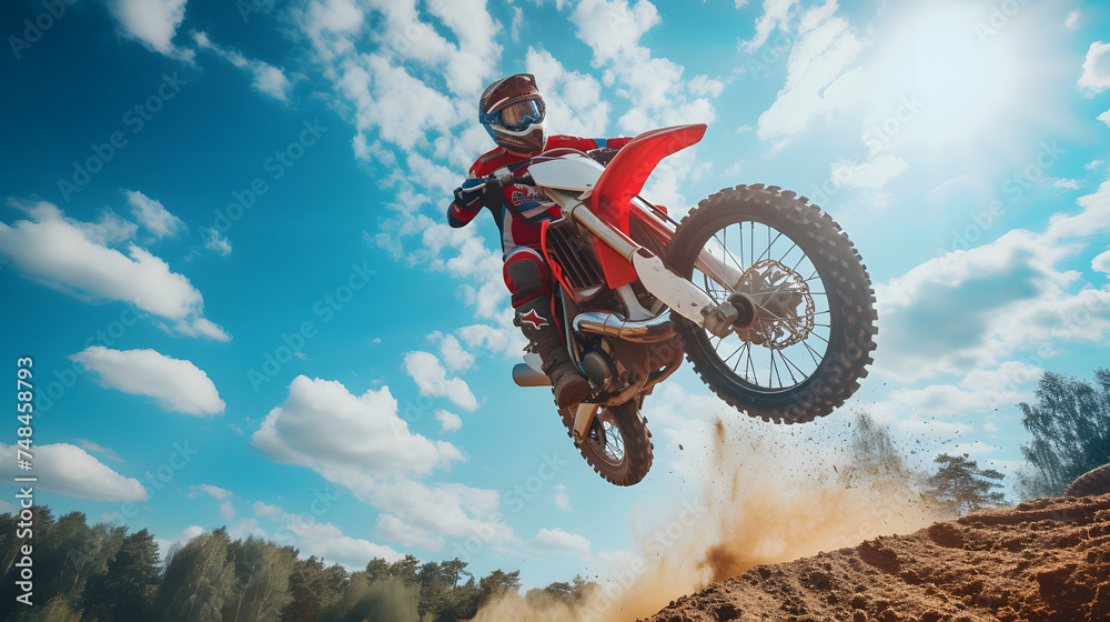 motorcycle stunt or car jump. A off road moto cross type motor bike, in ...