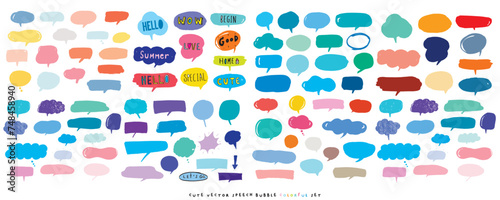 Cute vector speech bubble colorful set,Hand drawn set of speech bubbles with handwritten for book ,card, business, poster design. Vector illustration design for fashion fabrics, textile graphics photo