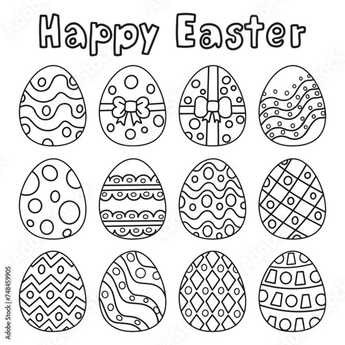 set of Easter egg outline vector coloring illustration