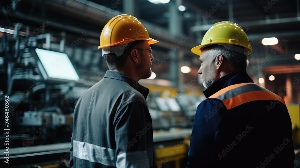 Engineers and factory managers wearing safety helmet inspect the machines in the production. inspector opened the machine to test the system to meet the standard. machine, maintenance Engineers and factory managers wearing safety helmet inspect the machines in the production. inspector opened the machine to test the system to meet the standard. machine, maintenance