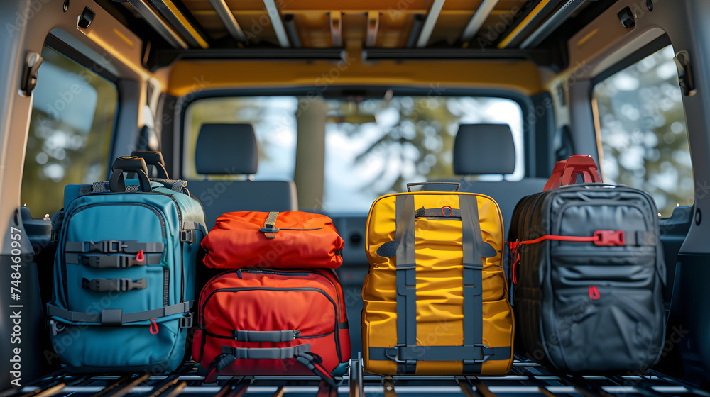 travellers. luggages compartment or a rack. full