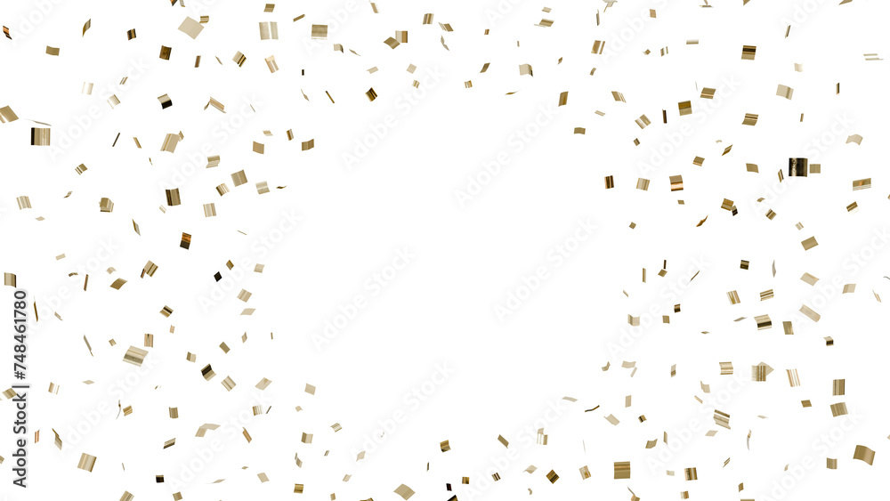 Obraz premium Celebration in Bloom: A burst of golden confetti explodes in this 3D artwork, leaving a celebratory void at its center. Perfect for capturing the essence of victories, awards, holidays, and triumphant