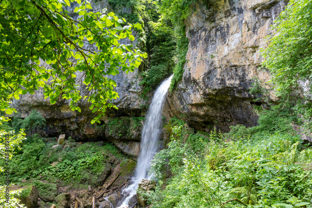 the beginning of summer, mountain river, waterfall, walking along the canyon , hiking trails and recreation in the mountains. the beginning of summer, mountain river, waterfall, walking along the canyon , hiking trails and recreation in the mountains.